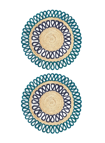 CORO CORA - Magnolia placemats - Aquamarine - Navy - Set 