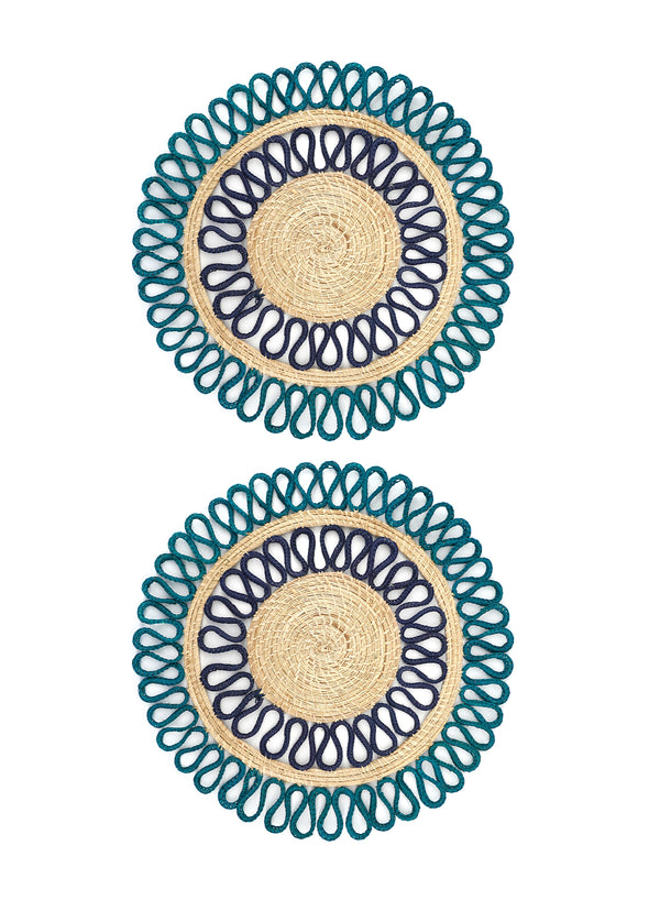 CORO CORA - Magnolia placemats - Aquamarine - Navy - Set 
