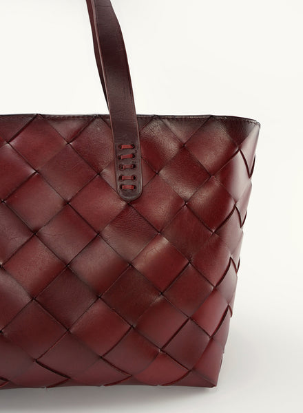 DRAGON DIFFUSION - Dark Red Leather Crossover Tote - Close Up 1