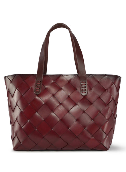 DRAGON DIFFUSION - Dark Red Leather Crossover Tote - Front