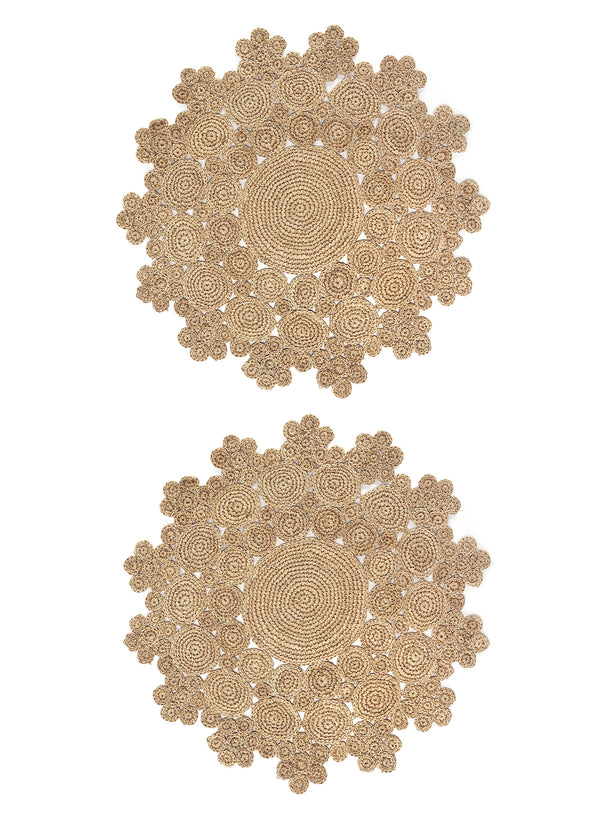 SET OF 2 FLEUR PLACEMATS - Pair of large, hand-woven raffia placemats in natural - 2