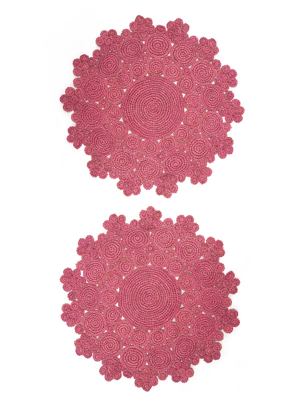 SET OF 2 FLEUR PLACEMATS - Pair of large, hand-woven raffia placemats in pink - 2