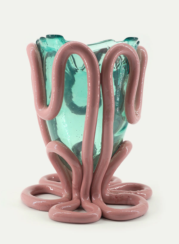 GAETANO PESCE - Indian Summer Vase - Clear Aqua and Mauve - Front 