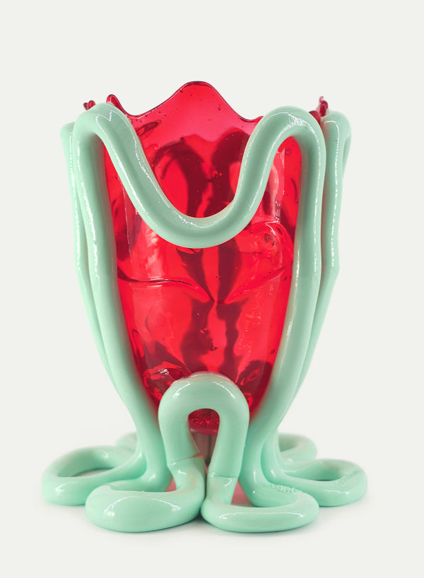 GAETANO PESCE - Indian Summer vase - Clear Red and Matt Aqua - Front