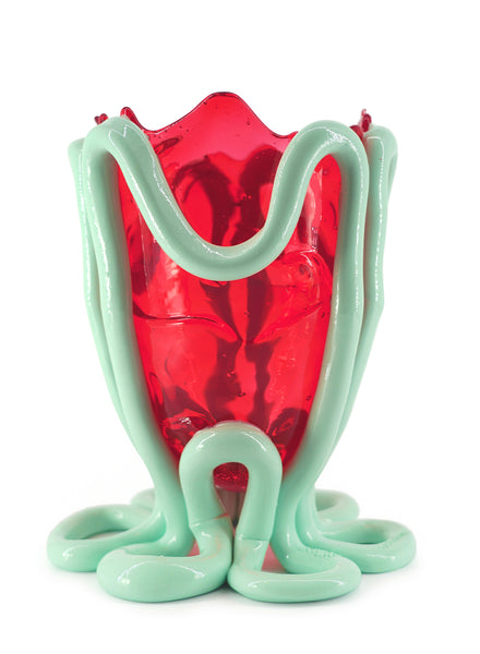 GAETANO PESCE - Indian Summer vase - Clear Red and Matt Aqua - Front