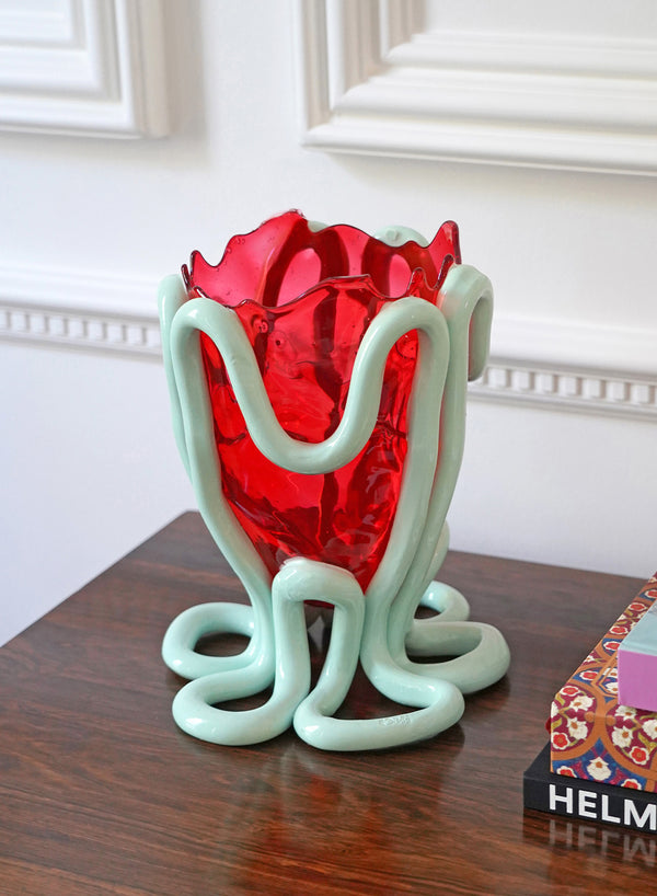 GAETANO PESCE - Indian Summer vase - Clear Red and Matt Aqua - Lifestyle