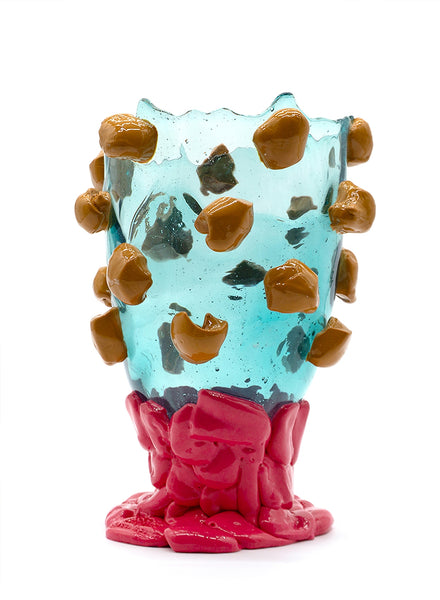  GAETANO PESCE BY CORSI DESIGN - NUGGET VASE, AQUA, OCHRE AND FUCHSIA - Front