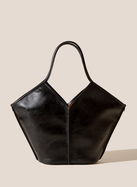 HEREU - Calella Distressed Leather Tote, Black - Front