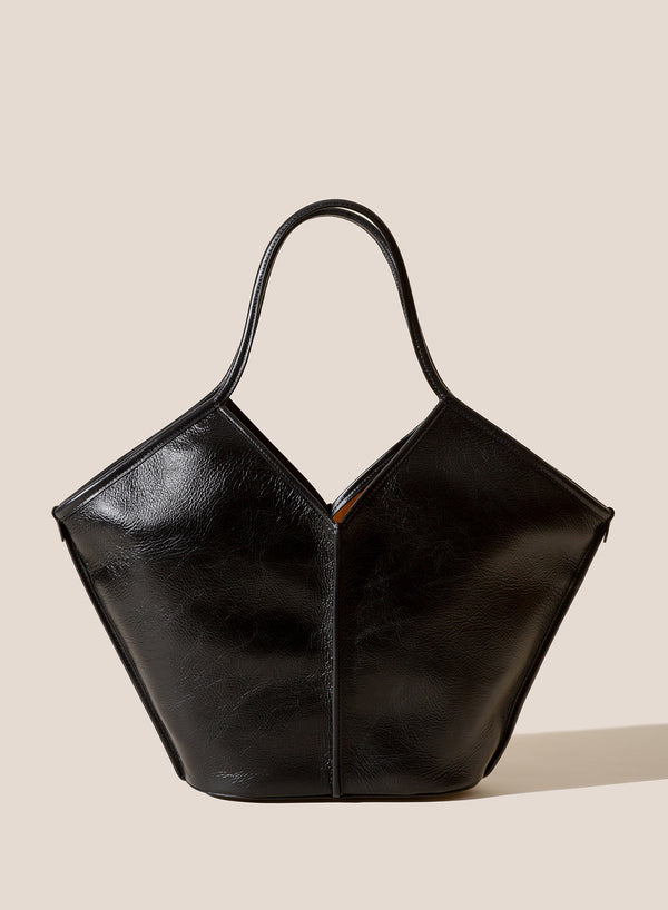 HEREU - Calella Distressed Leather Tote, Black - Front
