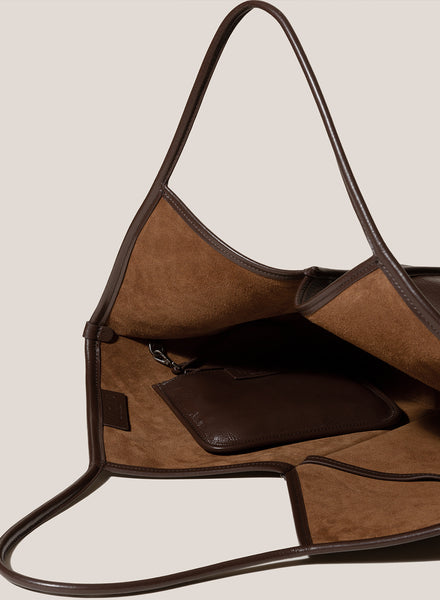 HEREU - Calella Dark Brown Distressed Leather Tote - Interior