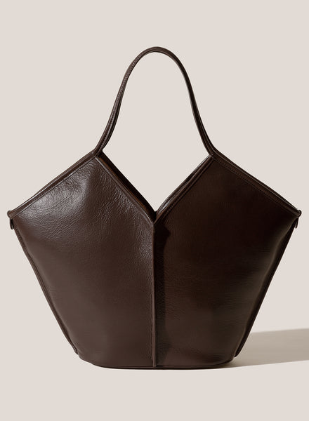HEREU - Calella Dark Brown Distressed Leather Tote - Front