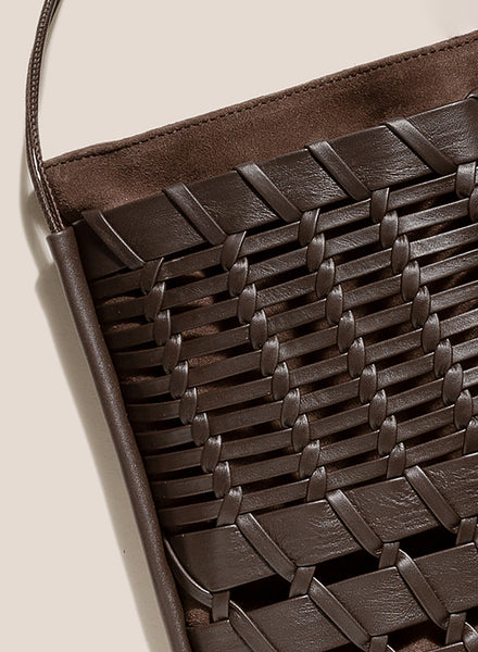 HEREU - Trena Leather Crossbody Bag, Dark Brown - Detail