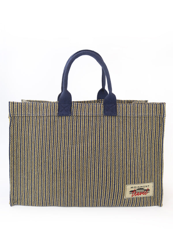THE STUDIO BAG - Navy Blue Striped Cotton and Jute Tote - front