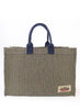 THE STUDIO BAG - Navy Blue Striped Cotton and Jute Tote - front