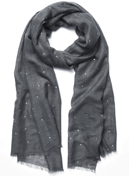 THE CRYSTAL WRAP - Dark grey cashmere wrap with Swarovski crystals - tied