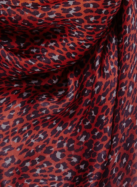 THE LEOPARD SQUARE - Red and navy printed silk voile scarf - detail