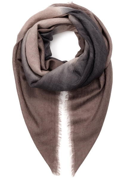 THE CARRÉ ECLIPSE - Taupe trio hand painted cashmere square - tied