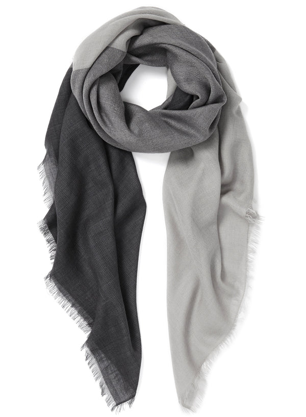 THE MOSAIC SQUARE - Tonal grey cashmere scarf - tied
