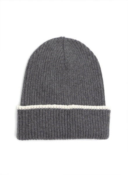 JANECARR - The Ribbed Cashmere Beanie, Grey And White 