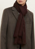 THE DOUBLE - Burgundy and olive green dual weave pure cashmere woven scarf - male model 1