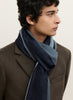 THE DOUBLE - Blue dual weave pure cashmere woven scarf - male model 1