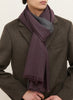 THE DOUBLE - Burgundy and grey dual weave pure cashmere woven scarf - model