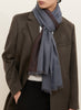 THE DOUBLE - Blue and brown dual weave pure cashmere woven scarf - model