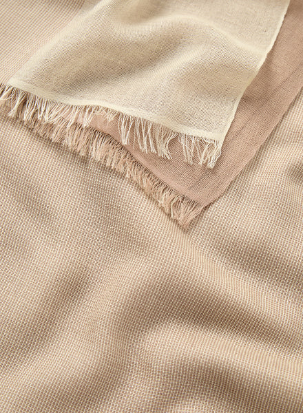 THE DOUBLE - Ecru dual weave pure cashmere woven scarf - detail