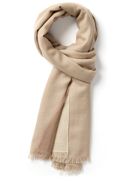 THE DOUBLE - Ecru dual weave pure cashmere woven scarf - tied