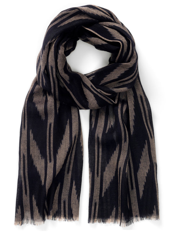 JANECARR - The Zig Zag Scarf in Cashmere, Navy - Tied