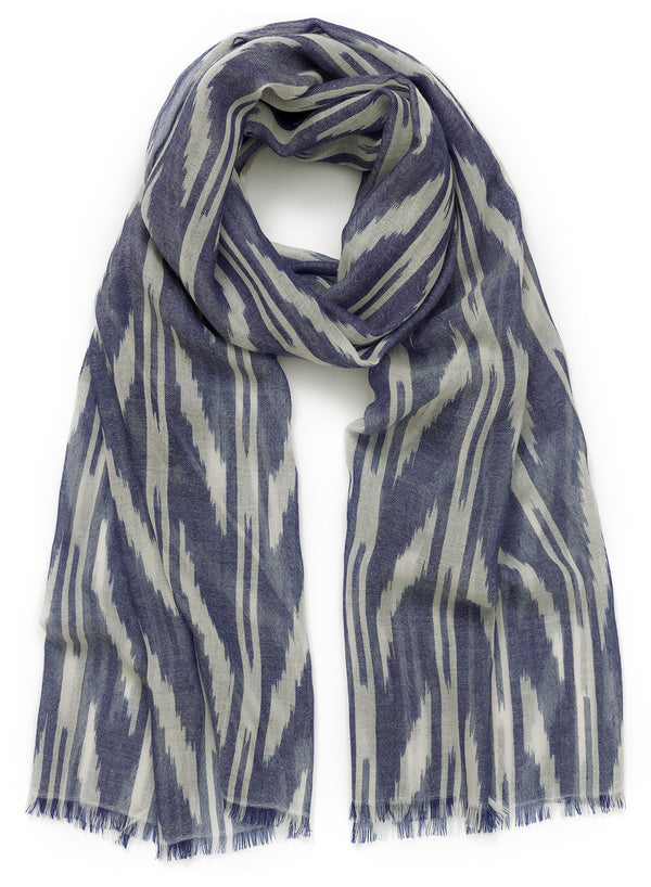 JANECARR - The Zig Zag Scarf in Cashmere, Sky - Tied
