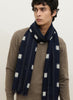 THE IKAT SCARF - Navy two tone pure cashmere woven scarf - male model 1