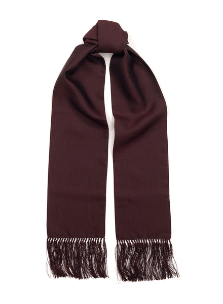 THE CHECK FRINGED SILK SCARF - Burgundy pure silk jacquard scarf - Tied