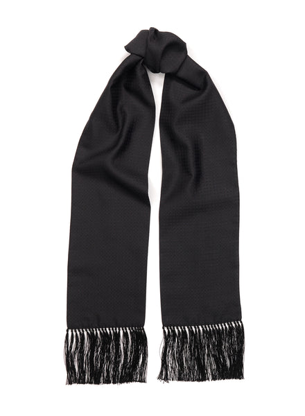 THE CHECK FRINGED SILK SCARF - Black pure silk jacquard scarf - Tied