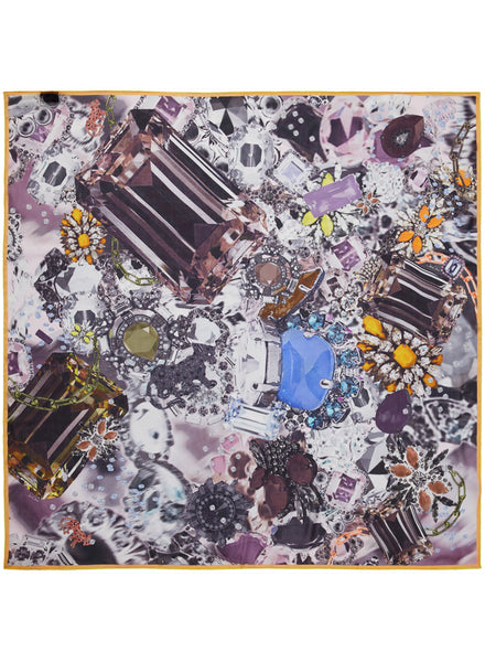 THE TRÉSOR SQUARE - Purple multicolour printed silk voile scarf - flat