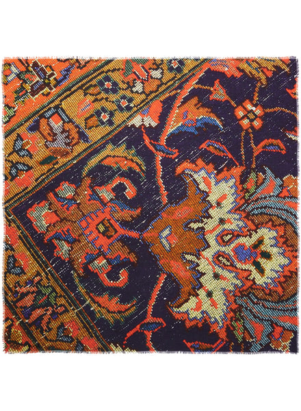 THE CARPET SQUARE - Navy and orange printed modal cashmere scarf - flat