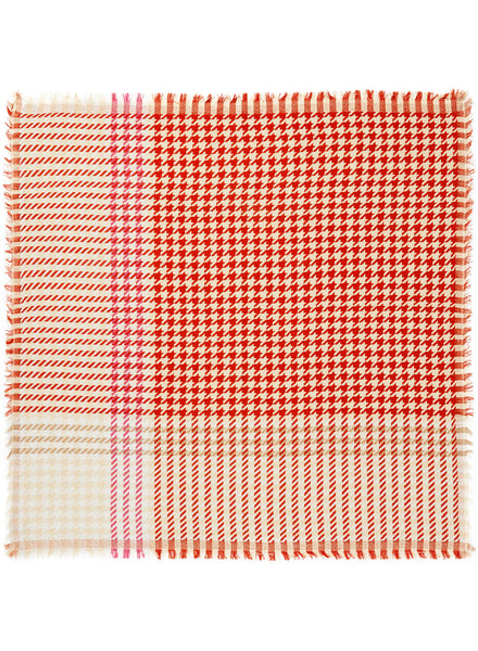 THE HOUNDSTOOTH SQUARE - Red multicolour cotton scarf with Lurex - flat