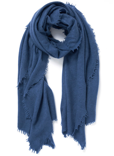 THE LUXE - Denim blue oversized pure cashmere knit wrap - Tied