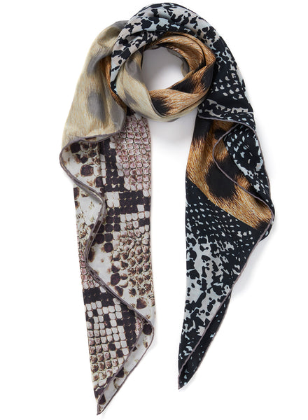 THE SAFARI SQUARE - Neutral printed washed silk scarf - tied