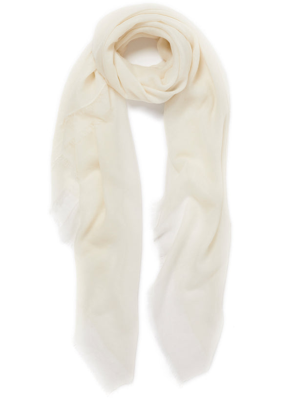 JANECARR  - THE SHEER FRAY SQUARE IN FINE CASHMERE, WHITE - Tied