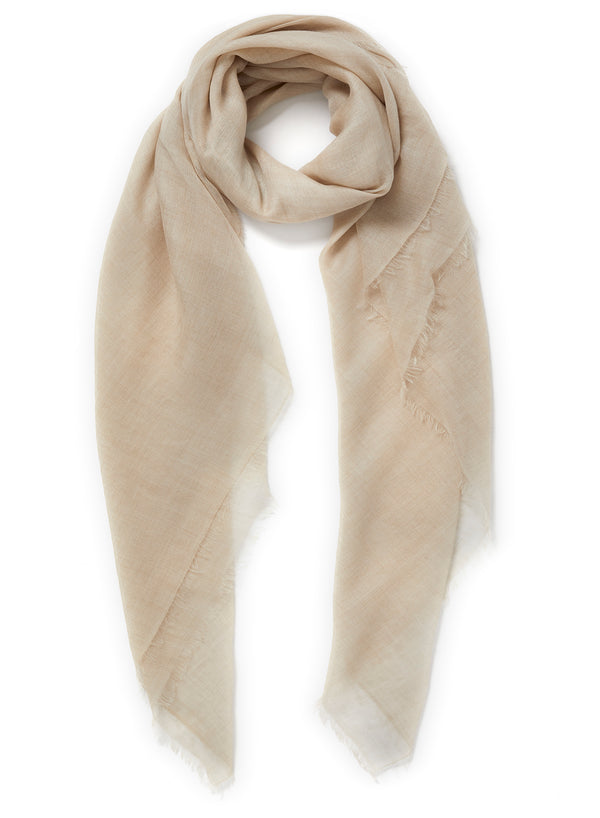 JANECARR - THE SHEER FRAY SQUARE IN FINE CASHMERE, NATURAL - TIED