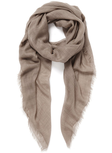 JANE CARR The Sheer Fray Square in Taupe, taupe super fine pure cashmere scarf - tied