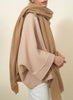 JANE CARR, THE LUXE - Camel oversized pure cashmere knit wrap - model