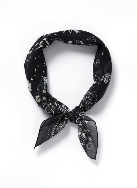 JANE CARR The Ranch Neckerchief in Black, black printed cotton and silk-blend scarf – tied
