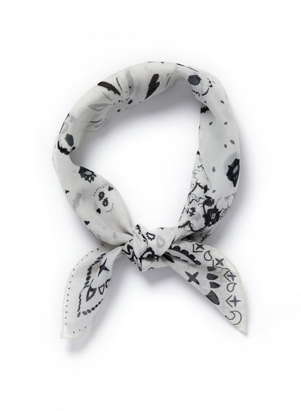 JANE CARR The Ranch Neckerchief in Bone, white printed cotton and silk-blend scarf – tied