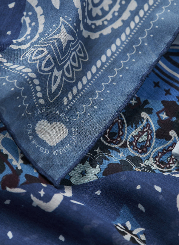 JANE CARR 220146-7033 The Ranch Neckerchief - cotton silk  - Col. Mid Blue - detail