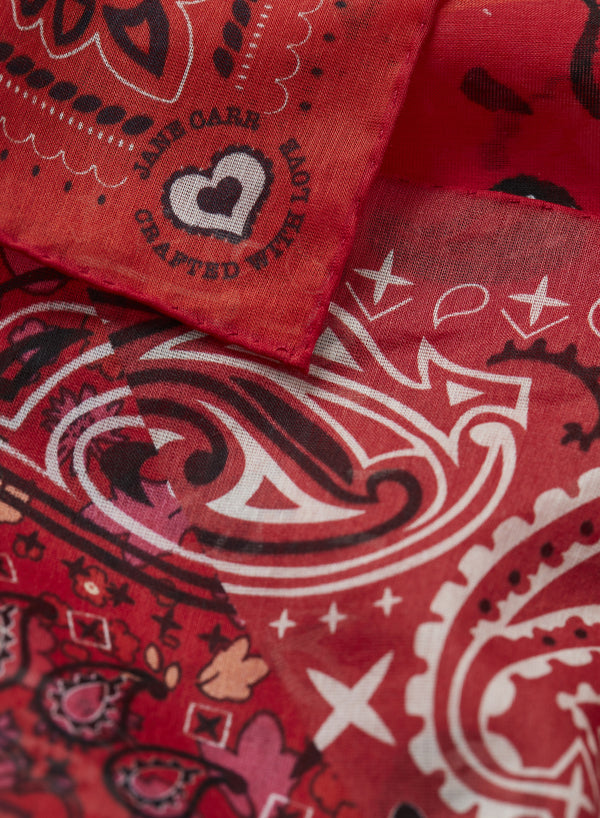 JANE CARR 220146-7041 The Ranch Neckerchief - cotton silk  - Col. Poppy - detail