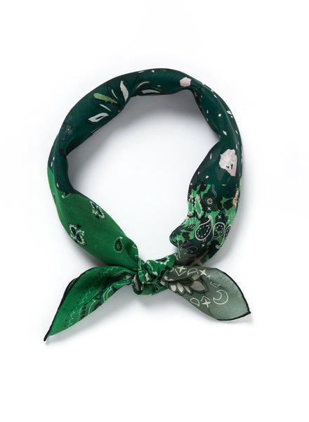 JANE CARR The Ranch Neckerchief in Wimbledon, green printed cotton and silk-blend scarf – tied
