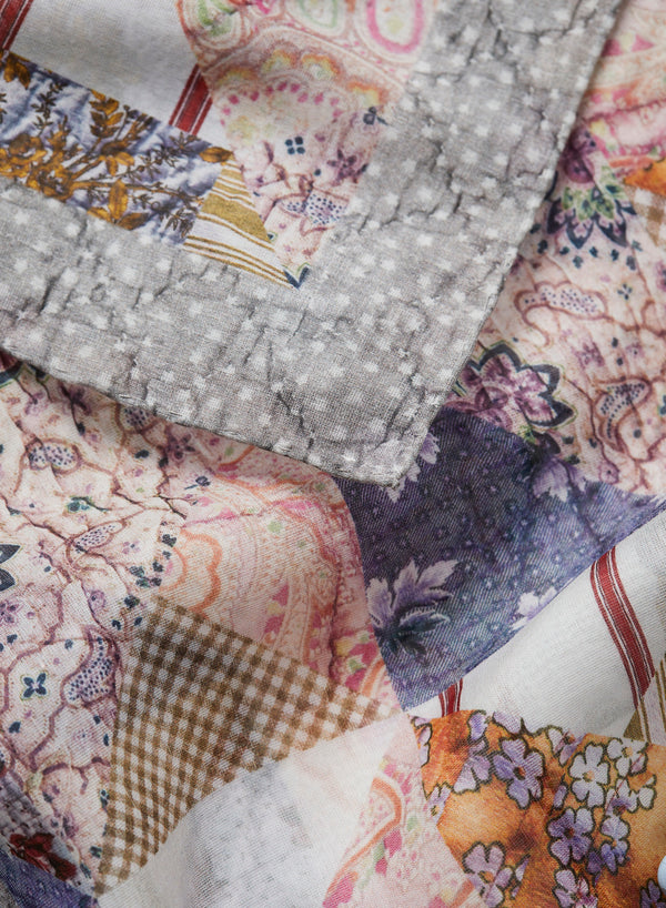 JANE CARR The Prairie Neckerchief in Bellini, pink multicolour printed cotton and silk-blend scarf – detail