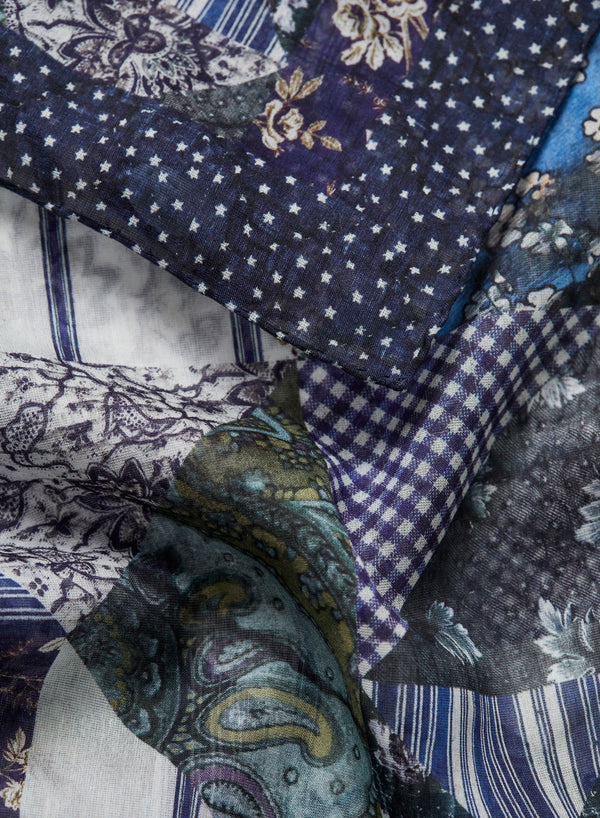 JANE CARR The Prairie Neckerchief in Navy, navy multicolour printed cotton and silk-blend scarf – detail